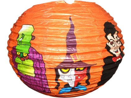 Lampion krčený harmonika Halloween 25cm kulatý oranžový s potiskem na žárovku