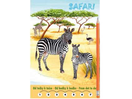 AKIM Omalovánky Od tečky k tečce + tužka s gumou Safari zvířátka