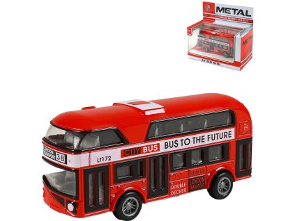 Autobus červený londýnský dvoupatrový double decker zpětný chod kov