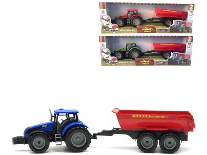 Traktor farmářský funkční set s červeným valníkem na setrvačník 3 barvy