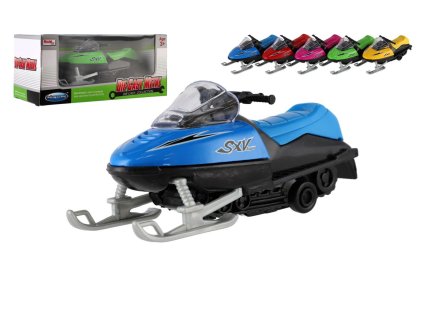 Sněžný skútr kov/plast 13cm na zpětné natažení 5 barev v krabicče 17x8,5x7,5cm