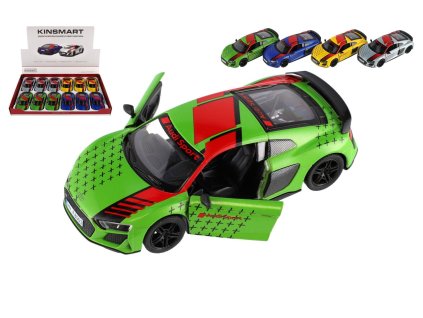 Auto Kinsmart 2020 Audi R8 Coupé 1:36 kov/plast 12,5cm 4 barvy na zpětné natažení 12ks v boxu