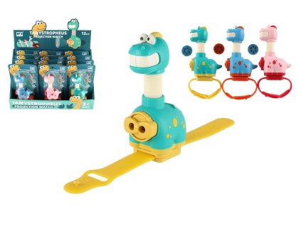 Projektor dinosaurus na ruku plast 11cm na baterie 3 barvy na kartě 12 ks v boxu