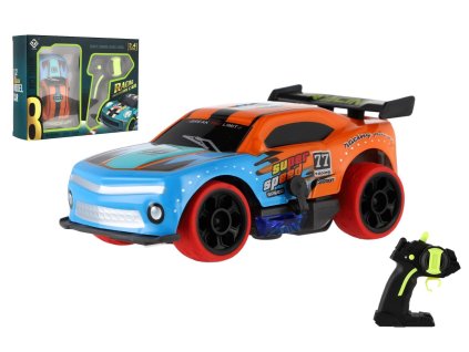 Auto RC sportovní plast 2,4GHz 13cm na baterie oranžové v krabici 24x12x14cm