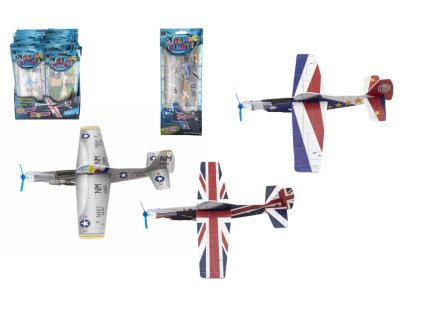 Letadlo házecí pěnové model 24cm mix barev v sáčku 48ks v boxu