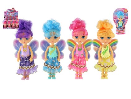 Panenka víla s křídly plast 15cm 4 barvy na kartě 24ks v boxu