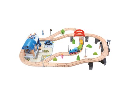 Dřevěná vláčkodráha s mostem 90ks