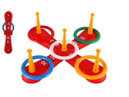 Házecí hra plast kříž s kruhy v síťce 46x12x8cm