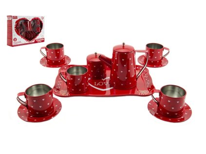 Nádobí červené plechové 14ks v krabici 34x24cm