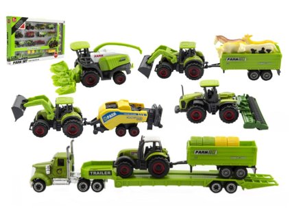 Zemědělské stroje se zvířátky sada farma 22ks plast/kov asst 2 druhy v krabici 53x31x5cm