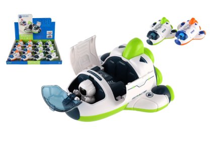 Raketoplán/raketa plast 10x11cm s kosmonautem na setrvačník 2 barvy 12ks v boxu