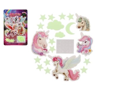 Jednorožci na zeď/stop svítící ve tmě papír/plast 2 druhy na kartě