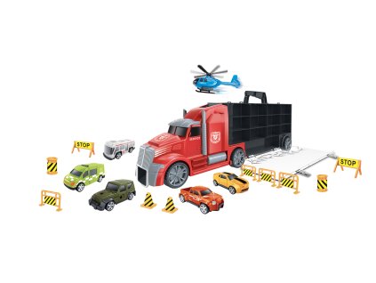 CITY SERVICE CAR - 1:16 Tahač s auty a vrtulníkem 55 cm