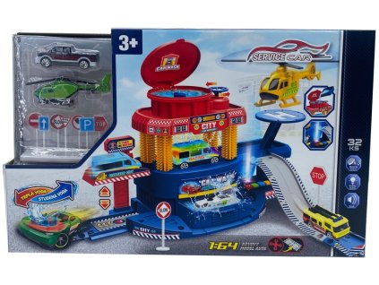 Velký SET garáž 32 ks s autem měnící barvu a letadlem