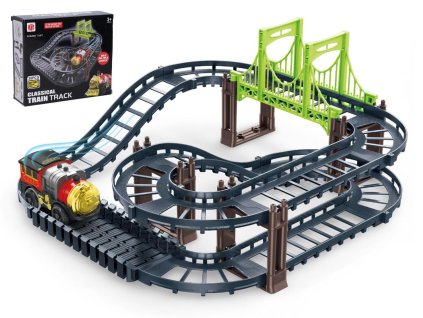 Vlak/Mašinka s kolejemi plast na baterie v krabici 21x18x6,5cm