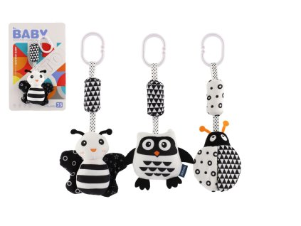 Zvířátko chrastítko/závěs na postýlku/kočárek plyš  30cm černobílé 3 druhy na kartě v sáčku 0+