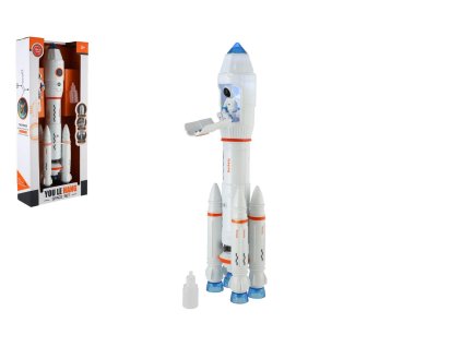 Raketa vypouštějící páru plast 36cm na baterie se zvukem se světlem s doplňky v krabici 17x38x6,5cm