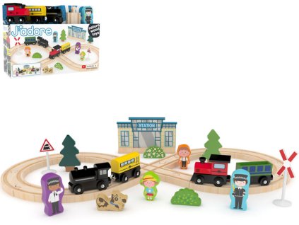JADORE DŘEVO Vlakové nádraží herní set 34 dílků *DŘEVĚNÉ HRAČKY*