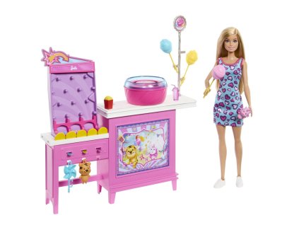 Barbie bábika a stánok s cukrovou vatou herný set
