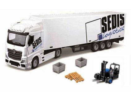 Bburago 1:43 MB Actros SEDIS Logistics s vysokozdvižným vozíkom a príslušenstvom
