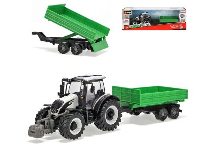 Bburago Farm 10cm Tractor with Trailer - Valtra N174 - Tipping Trailer