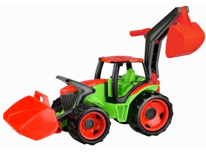 Traktor s lyžicou a bagrom, zelenočervený