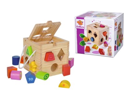 Drevená kocka s tvarmi na vkladanie