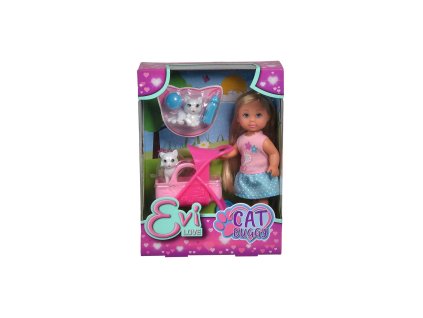 Bábika Evička s kočíkom pre mačičky