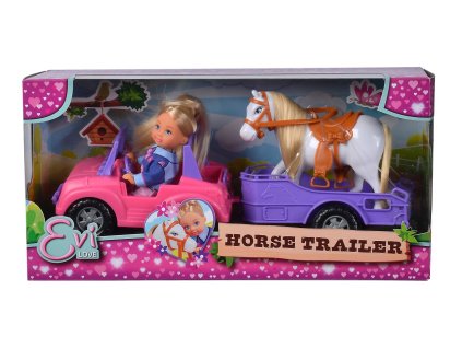 Bábika Evička s džípom a prívesom pre kone