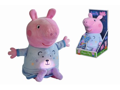 Peppa Pig 2v1 plyšový zaspávač hrajúci + svetlo, modrý, 25 cm