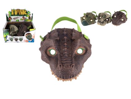 Maska dinosaurus gumová 15x18cm mix druhů 12ks v boxu karneval