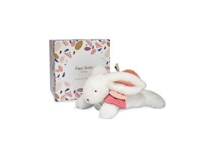 Doudou Dárková sada - Plyšový králíček s tmavě růžovou bambulkou 25 cm