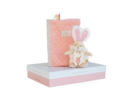 Doudou Dárková sada - růžový plyšový králíček a pouzdro na plenky