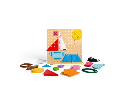 Bigjigs Toys Dřevěná šněrovací hra Geometrické tvary