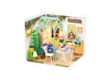 RoboTime 3D dřevěná skládačka Miniatura domečku Posezení s čajem v kvetoucí zahradě