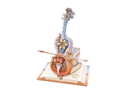 RoboTime 3D dřevěná skládačka hrací skříňky Kouzelné violoncello barevné (mechanický pohon)