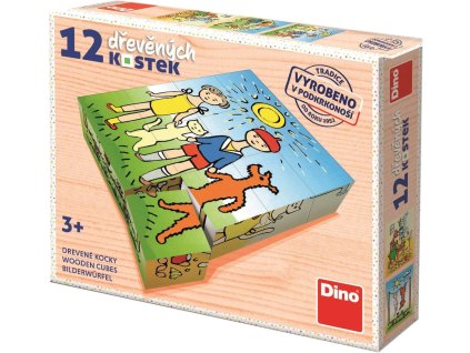 DINO DŘEVO Kubus Pejsek a kočička obrázkové kostky set 12ks