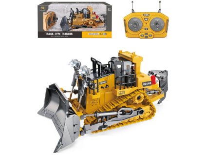 RC Buldozer funkční na vysílačku 2,4GHz na baterie 1:24 kov USB Světlo Zvuk