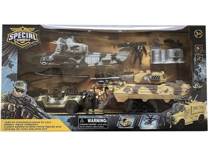 Vojenský army set velký s tankem, bojovým vozidlem a helikoptérou s doplňky