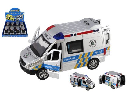 Auto policie plast 15cm na baterie se zvukem se světlem na setrvačník 8ks v boxu