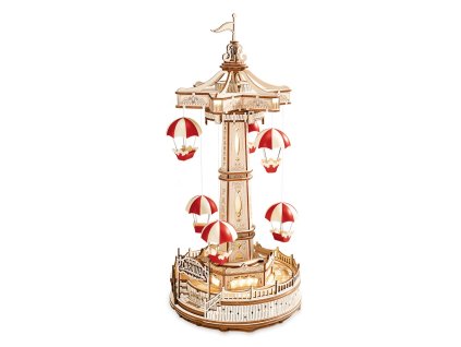 RoboTime 3D dřevěná skládačka hrací skříňky Kolotoč s padáky