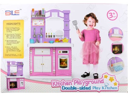 Kuchyňka dětská velká set s funkčním dřezem a nádobím na baterie Světlo Zvuk