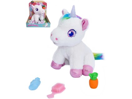 MAC TOYS PLYŠ Interaktivní kouzelný jednorožec 25cm na baterie Světlo Zvuk