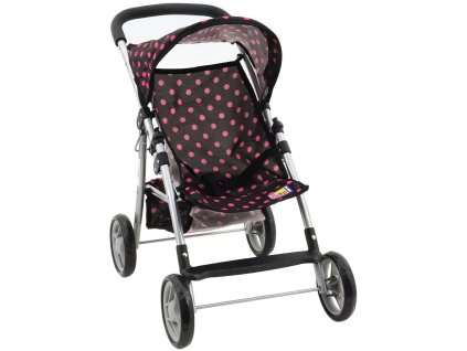 Kočárek golfové hole černý puntíkovaný s košíkem pro panenku miminko