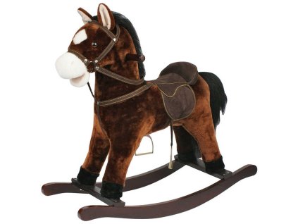 DŘEVO Kůň plyšový houpací 71cm tmavě hnědý nosnost 50kg
