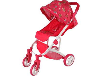 Kočárek sportovní se stříškou 58x35x70cm růžový s kvítky pro panenku miminko