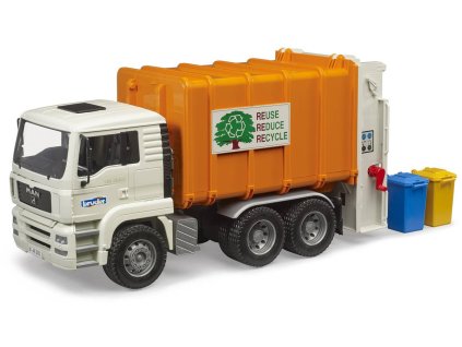 BRUDER 02772 Auto MAN TGA popeláři bílo-oranžové funkční model 1:16 plast