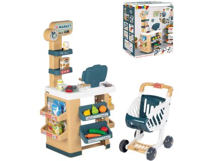 SMOBY Supermarket set elektronická pokladna s vozíkem na baterie Světlo Zvuk