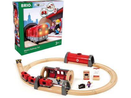 BRIO Železniční sada vláčkodráha se soupravou metra a nástupištěm na baterie