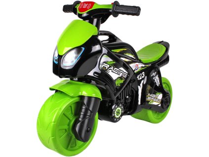 Odrážedlo motorka závodní zeleno-černé odstrkovadlo na baterie Světlo Zvuk